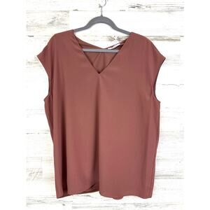 M.M. LaFleur Womens L Brown The Joan Top Soft Wave Short Sleeve Workwear Blouse